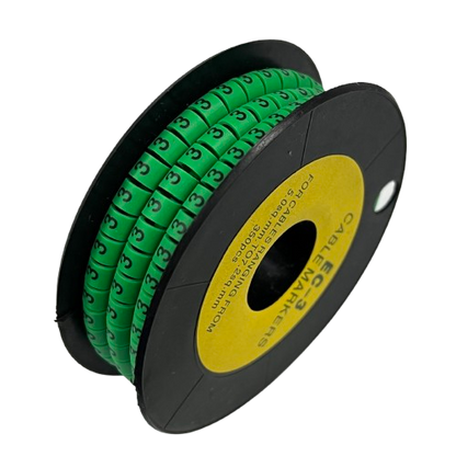 Spool of green numbered cable markers for wiring identification Cable Marker Green -3 durable flexible sleeve for panels
