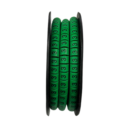 Spool of green numeric cable markers on reel Cable Marker Green -3 for wire organization and labeling