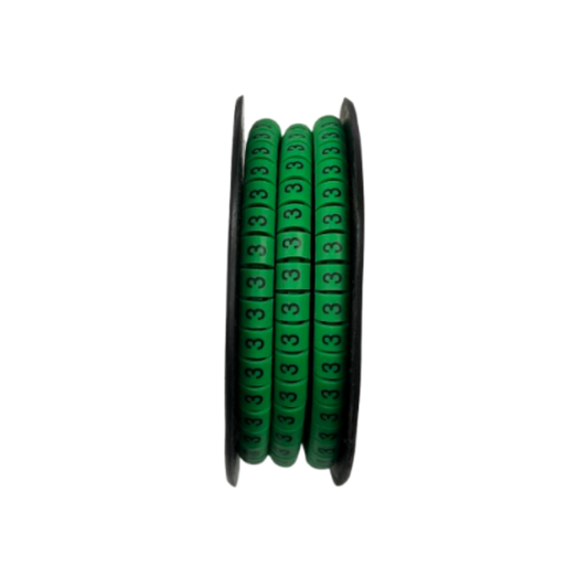 Spool of green numeric cable markers on reel Cable Marker Green -3 for wire organization and labeling