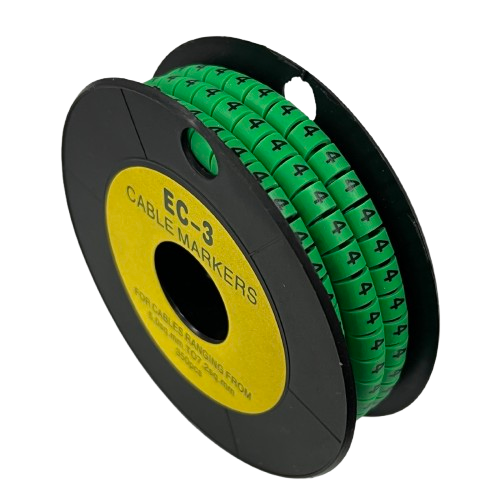 Spool of plastic Cable Marker Green 4 preprinted numeric wire labels for cable management