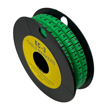 Spool of plastic Cable Marker Green 4 preprinted numeric wire labels for cable management