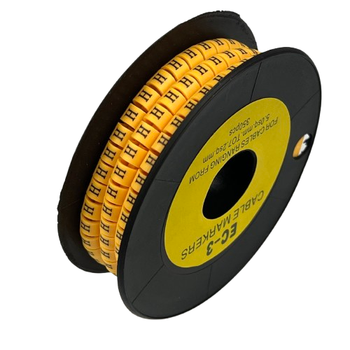 Grippes Cable Marker - H Yellow . spool of yellow H letter markers on reel for cable management