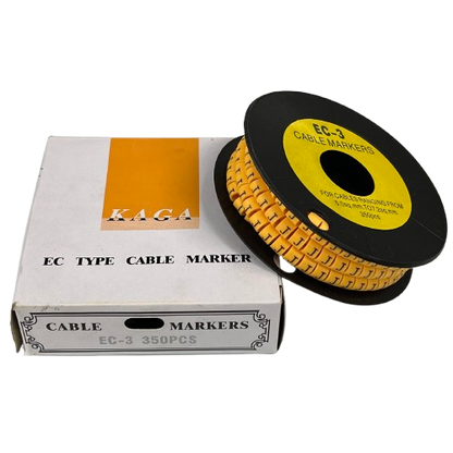 Grippes Cable Marker J - Yellow spool and box of adhesive cable labels for wire identification