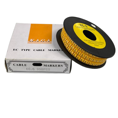Grippes Cable Marker L - Yellow spool and box of EC type cable markers for organized cable management