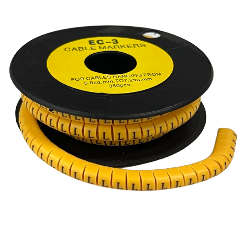 Grippes Cable Marker L - Yellow spool of segmented L markers wrapped for cable management organization