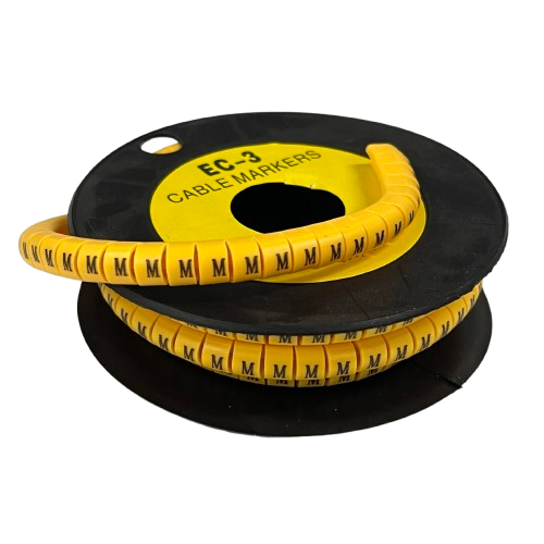 Grippes Cable Marker M - Yellow spool of flexible cable markers with repeated M labels for wire identification