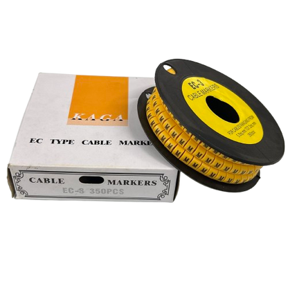 Grippes cable management spool of yellow lettered markers with box Cable Marker M - Yellow for wire labeling