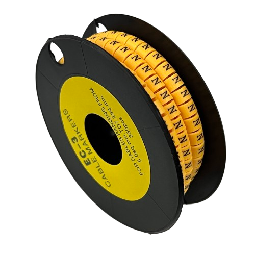 Grippes Cable Marker - N Yellow spool of adhesive wire markers on black reel for cable identification