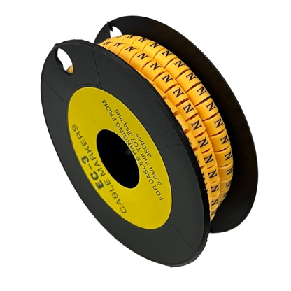 Grippes Cable Marker - N Yellow spool of adhesive wire markers on black reel for cable identification