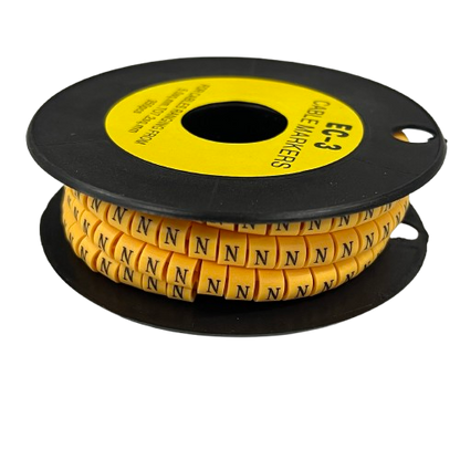 Grippes spool of Cable Marker - N Yellow lettered markers on flexible tubing for wire identification