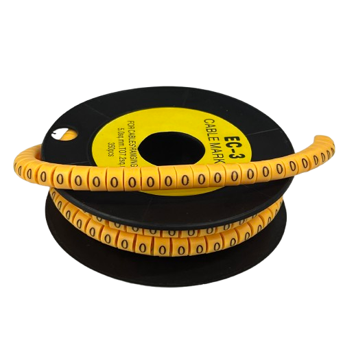 Grippes spool of Cable Marker O - Yellow flexible cable markers with repeated O labels for wire identification