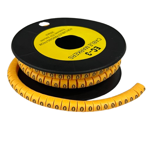 Grippes Cable Marker O - Yellow spooled flexible cable markers with repeated O labels for wire identification