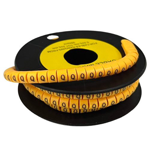 Grippes Cable Marker Q - Yellow spiral cable ID markers on black spool for wire organization