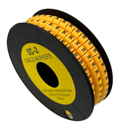Grippes spool of Cable Marker R - Yellow lettered cable markers on black reel for wire identification