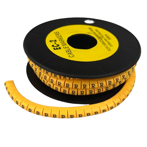 Grippes Cable Management spool of Cable Marker R - Yellow wraparound letter R markers for cables