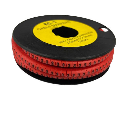Grippes Cable Marker Red 3 spool of red numbered cable ID rings with repeated 3 labels for cable management