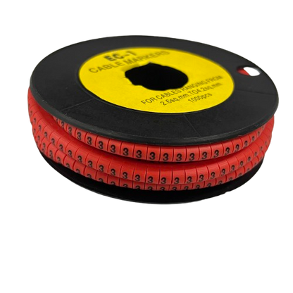 Grippes Cable Marker Red 3 spool of red numbered cable ID rings with repeated 3 labels for cable management