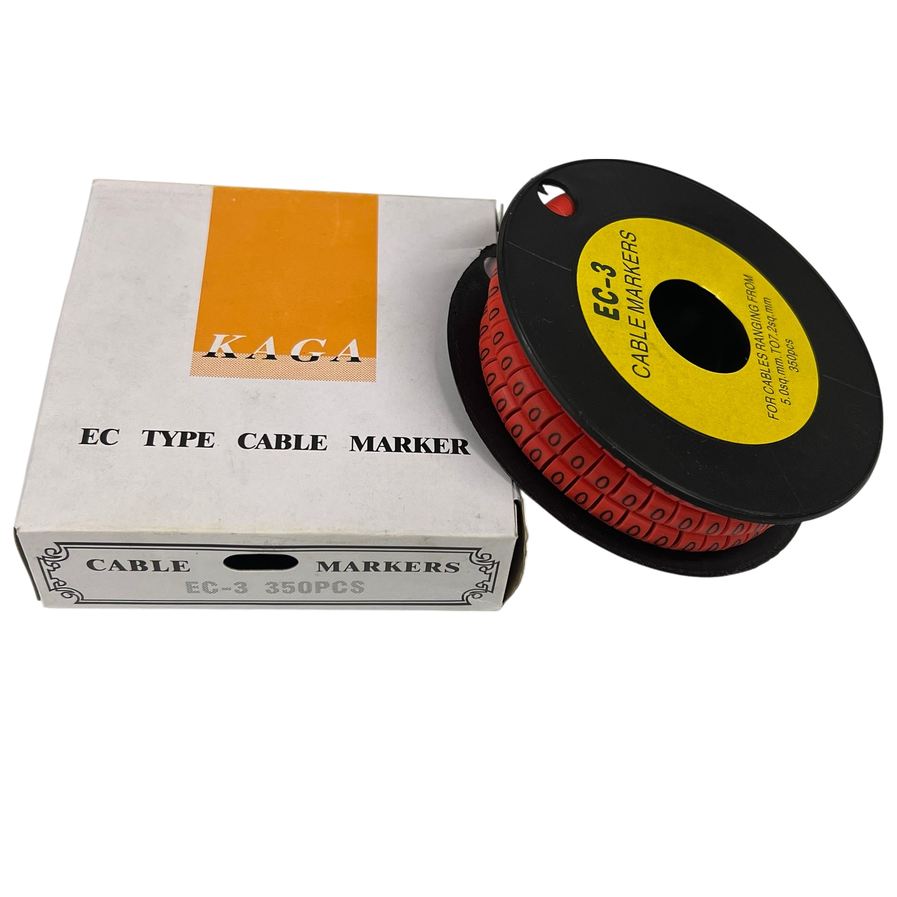Grippes Cable Marker Red - 0 on a reel with a box, ideal for organizing and labeling cables