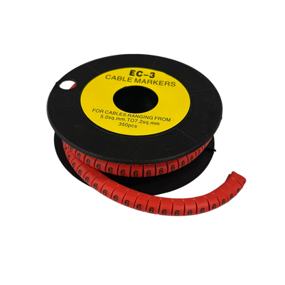 Grippes Cable Marker Red - 6 350pcs on a spool, ideal for organizing cables from 5.0mm to 7.9mm.