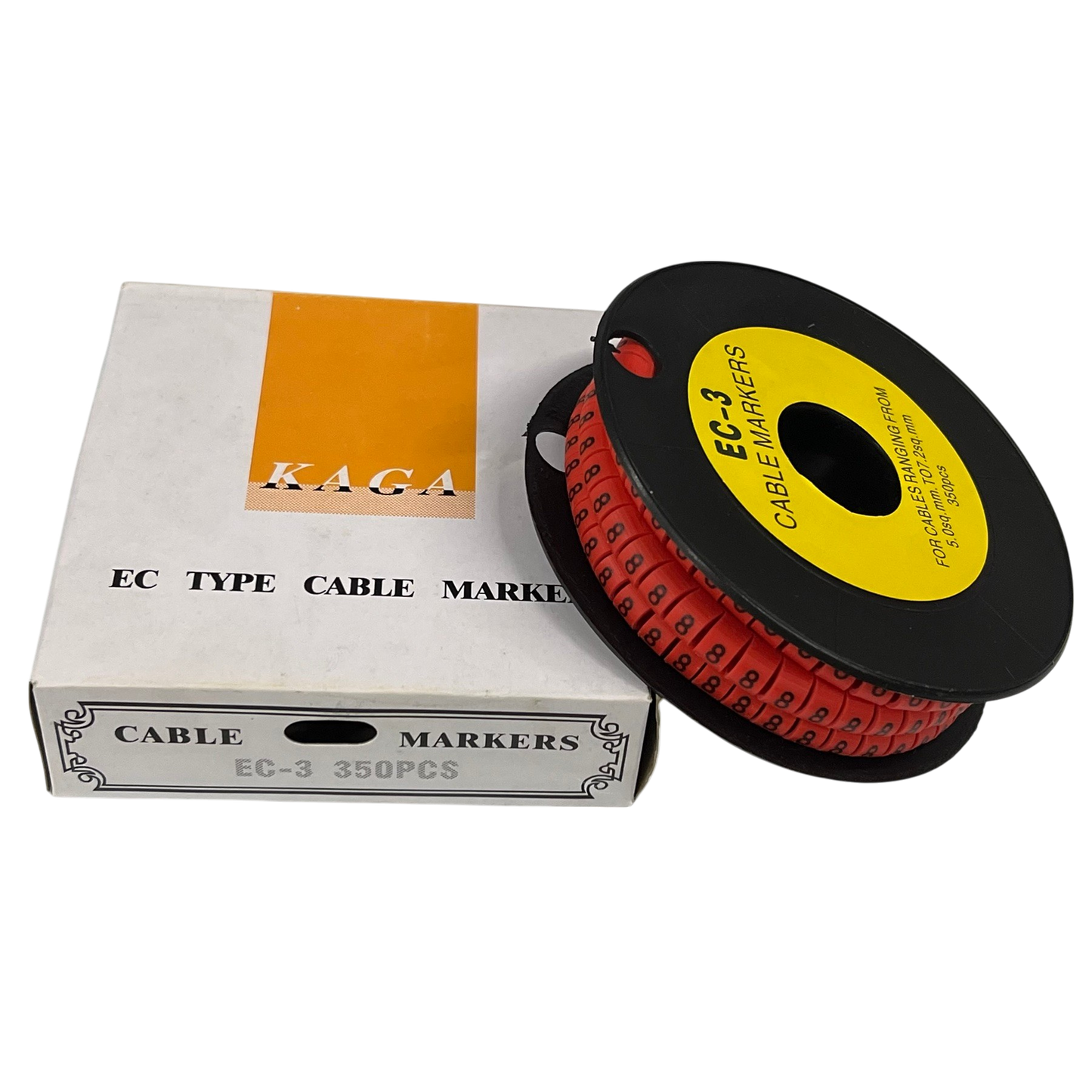 Grippes Cable Marker Red - 8 on a spool with a box for organized cable management and clear labeling
