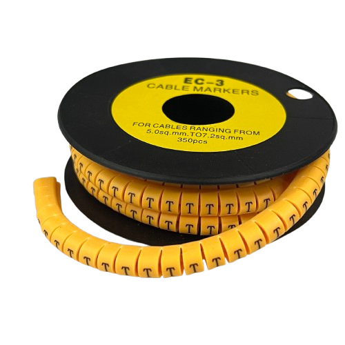 Grippes Cable Marker T - Yellow spool of T letter cable markers for wiring identification and cable management