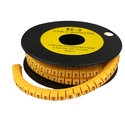 Grippes Cable Marker T - Yellow spool of T letter cable markers for wiring identification and cable management