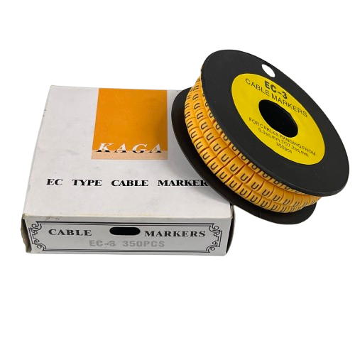 Grippes Cable Marker U - Yellow spool and box of adhesive cable markers for wire identification