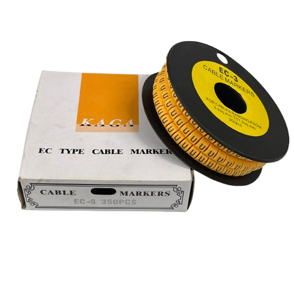 Grippes Cable Marker U - Yellow spool and box of adhesive cable markers for wire identification