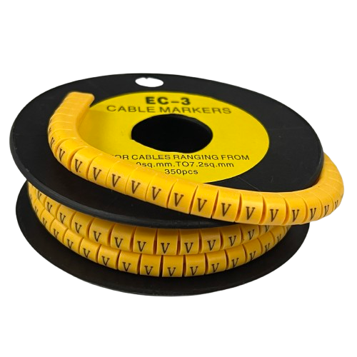 Grippes Cable Marker V - Yellow reel of preprinted V cable markers on spool for wire identification