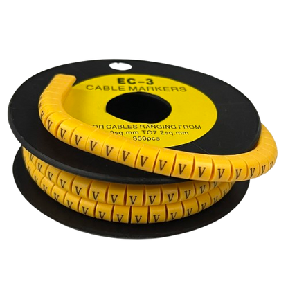 Grippes Cable Marker V - Yellow reel of preprinted V cable markers on spool for wire identification