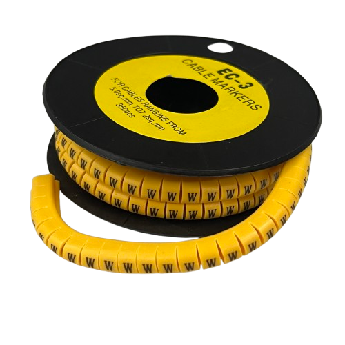 Grippes Cable Marker W - Yellow spool of flexible segmented markers with repeated W labels for cable identification