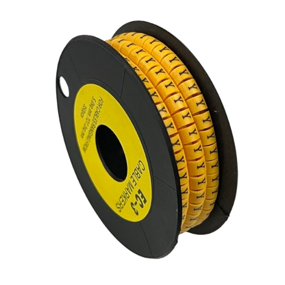 Grippes Cable Marker Y - Yellow spool of adhesive cable labels on black reel for wiring identification