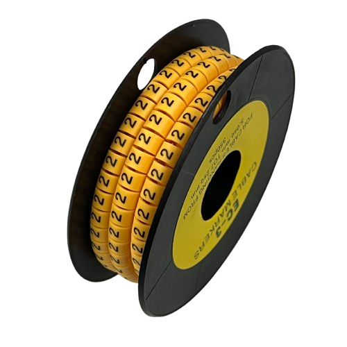 Cable Marker Yellow 2 spool of yellow numeric cable markers labeled 2 for cable identification and organization from China