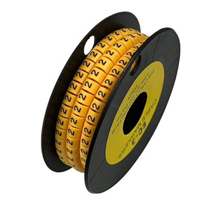 Cable Marker Yellow 2 spool of yellow numeric cable markers labeled 2 for cable identification and organization from China