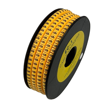 Spool of yellow numeric cable tags on reel for organized wiring Cable Marker Yellow 6 for cable management