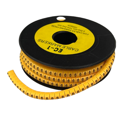 Cable Marker Yellow 6 spool of yellow sleeve markers for cable identification numbered 6