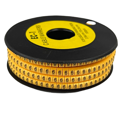Spool of yellow cable marker beads labeled 6 for wire identification Cable Marker Yellow 6 ideal for electrical and networking
