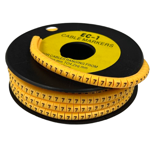 Spool of China made Cable Marker Yellow -7 snap on numeric cable identifiers for wiring