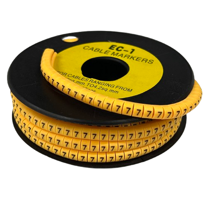 Spool of China made Cable Marker Yellow -7 snap on numeric cable identifiers for wiring