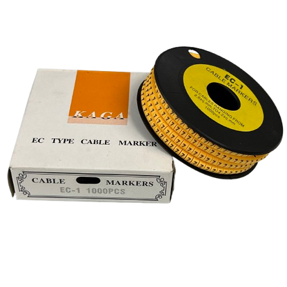 Spool and box of Cable Marker Yellow -7 cable markers on reel for wire identification and labeling 1000 pcs