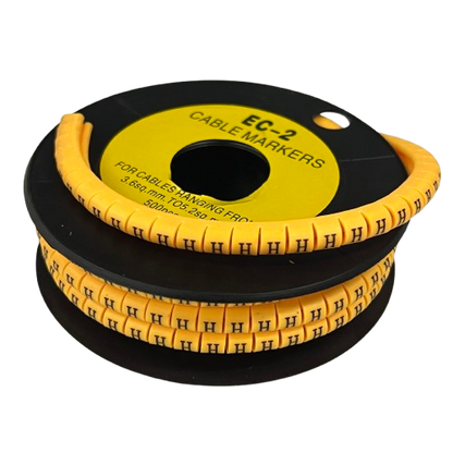 Cable Marker - Yellow 8 spool of Grippes cable markers on black reel for wire identification and organization