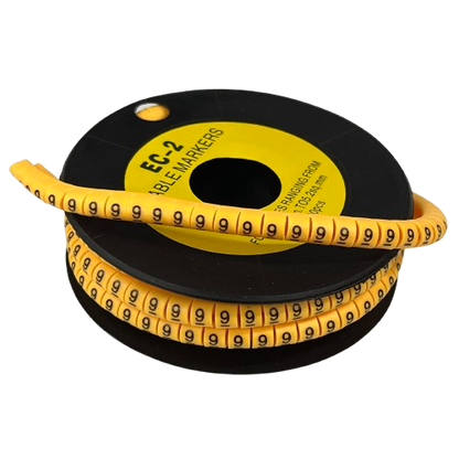 Grippes Cable Marker Yellow - 9 spool of yellow cable markers on black reel showing repeated number 9