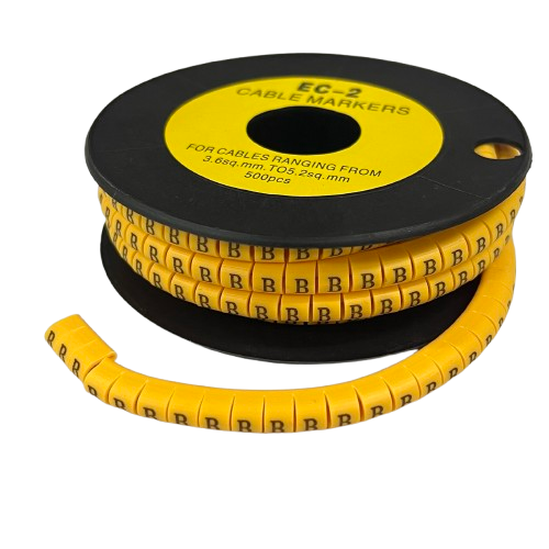 Grippes spool of yellow cable markers with repeated B labels for wire identification Cable Marker Yellow - B