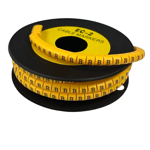 Grippes Cable Marker Yellow - B spool of flexible yellow cable markers printed with letter B for wiring identification