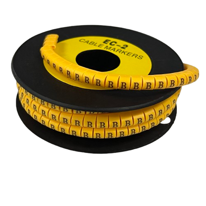 Grippes Cable Marker Yellow - B spool of flexible yellow cable markers printed with letter B for wiring identification