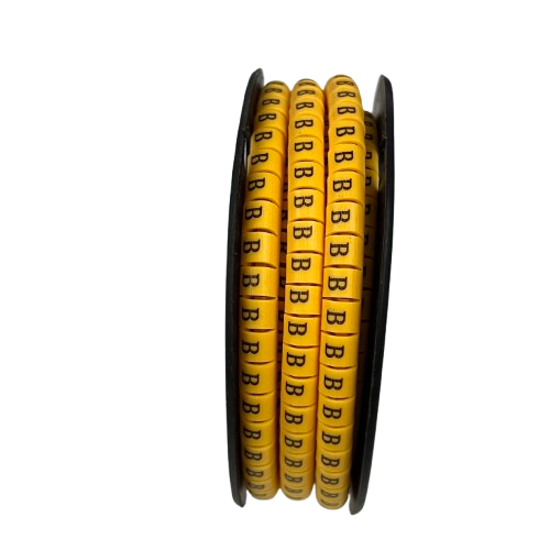 Grippes Cable Marker Yellow - B. roll of yellow letter B cable markers on spool for network and electrical cable labeling