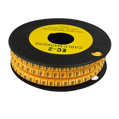 Grippes cable management spool with yellow letter F markers for wire labeling Cable Marker Yellow - F.