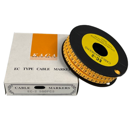 Grippes cable management spool with printed yellow letter labels Cable Marker Yellow - F for wire ID