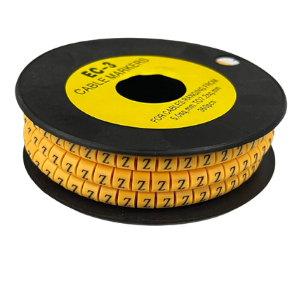 Grippes Cable Marker Z -  Yellow spool of flexible cable markers with black Z lettering for wire labeling