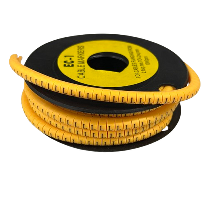 L Marker 2.6mm to 4.2mm yellow cable management wrap on black spool for organizing cables